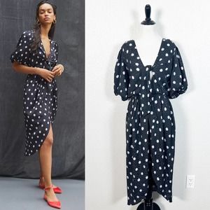 Delfi Collective by Anthropologie Womens Polka Dot Midi Dress Size Medium
